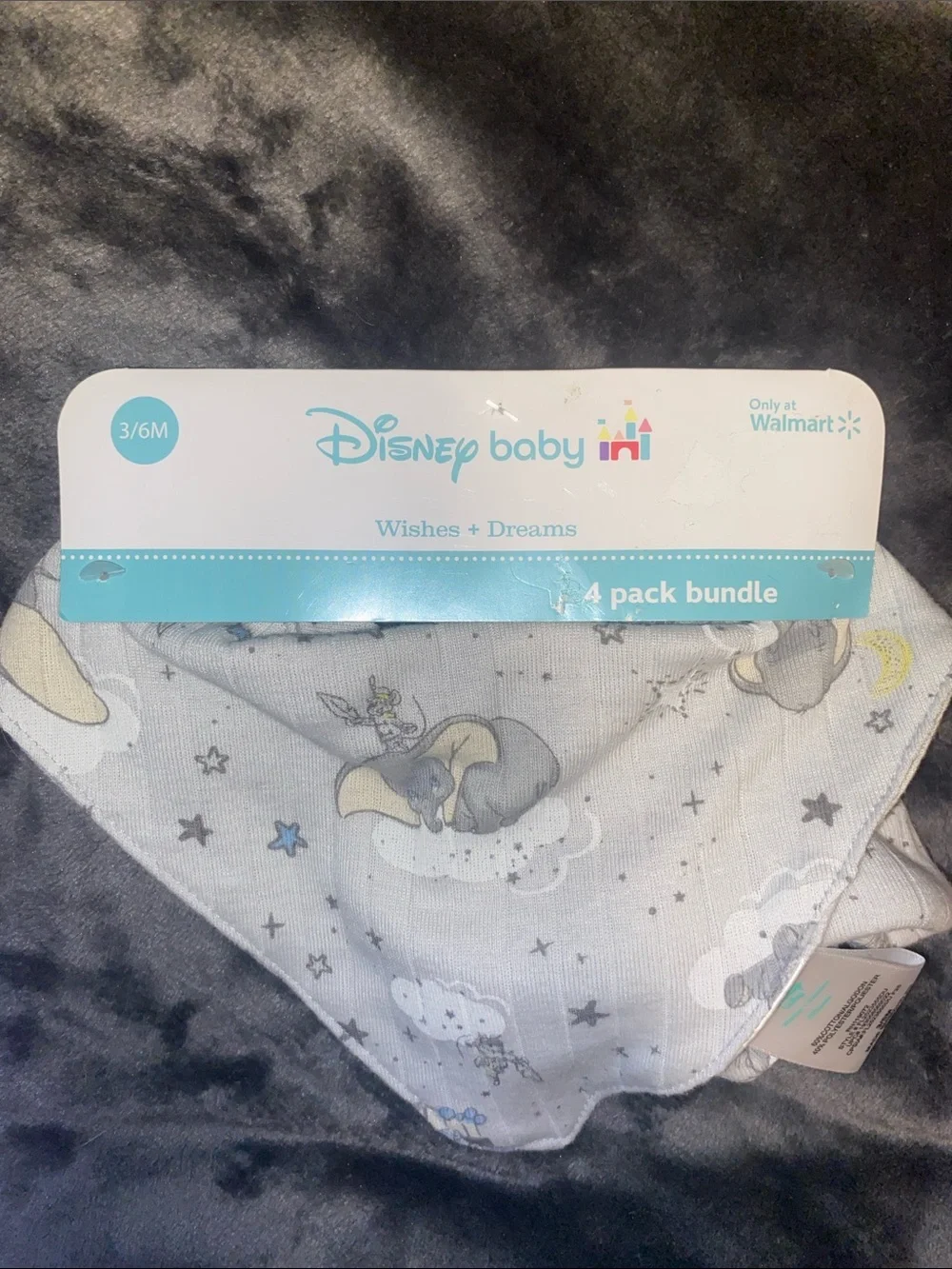 Disney Baby Dumbo Bandana Bib and Hat- Gray, Light Blue & Cream